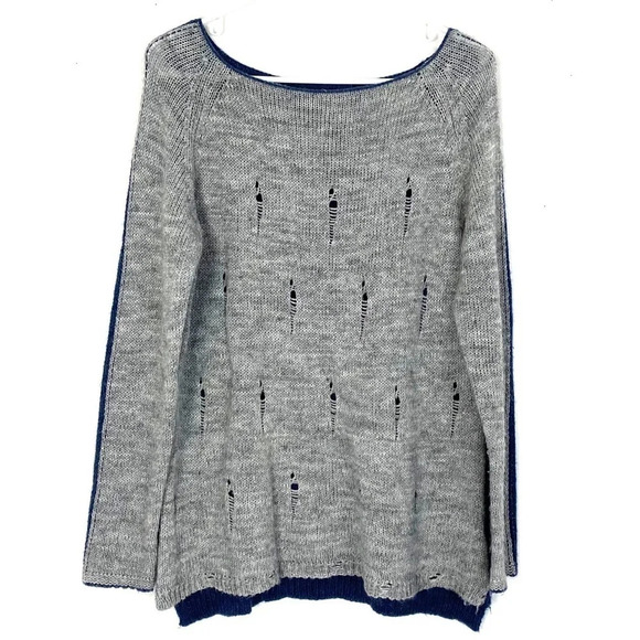 Another Story Sweaters - Another Story NYC Distressed Sweater Womens Size Medium Grey Blue Long Sleeve
